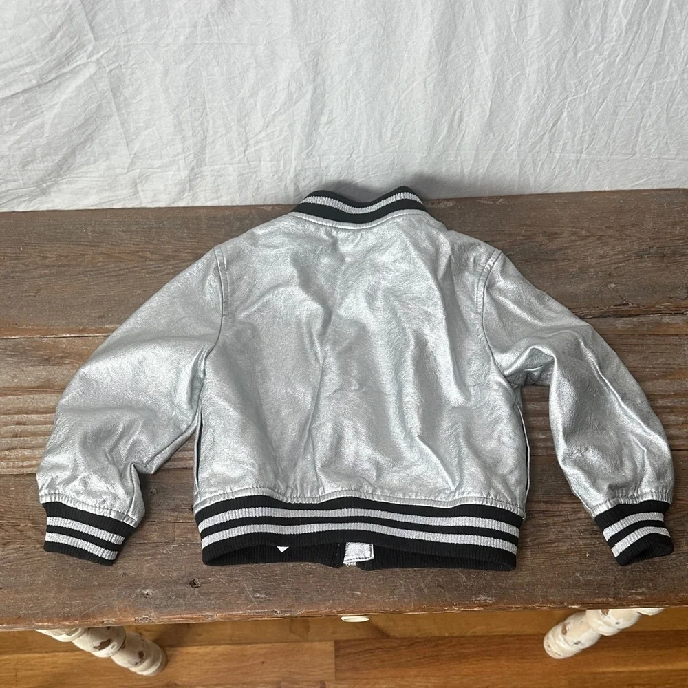 Disney Silver Metallic Bomber Jacket with Black Trim and Minnie Patch